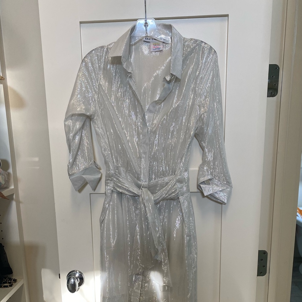 Gretchen Scott Designs Silver Tie Waist dress XS